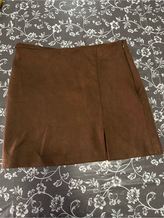 Forever 21 Dresses & Skirts - Forever 21 Brown Faux-Suede Mini Skirt with Front Slit